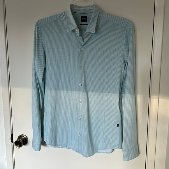 Hugo Boss men’s long sleeve button down shirt size large sharp fit, teal color - Picture 3 of 10